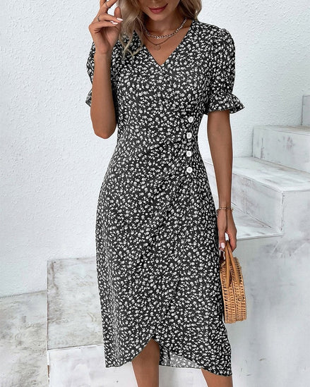 Floral Wrap Midi Dress for Wedding Guest and Christmas Party Wear