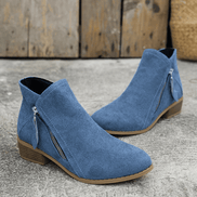 Women's Faux Suede Side-Zip Ankle Boots with Stacked Block Heel