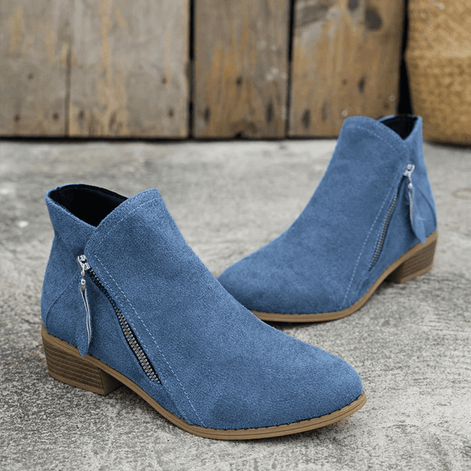 Women's Faux Suede Side-Zip Ankle Boots with Stacked Block Heel