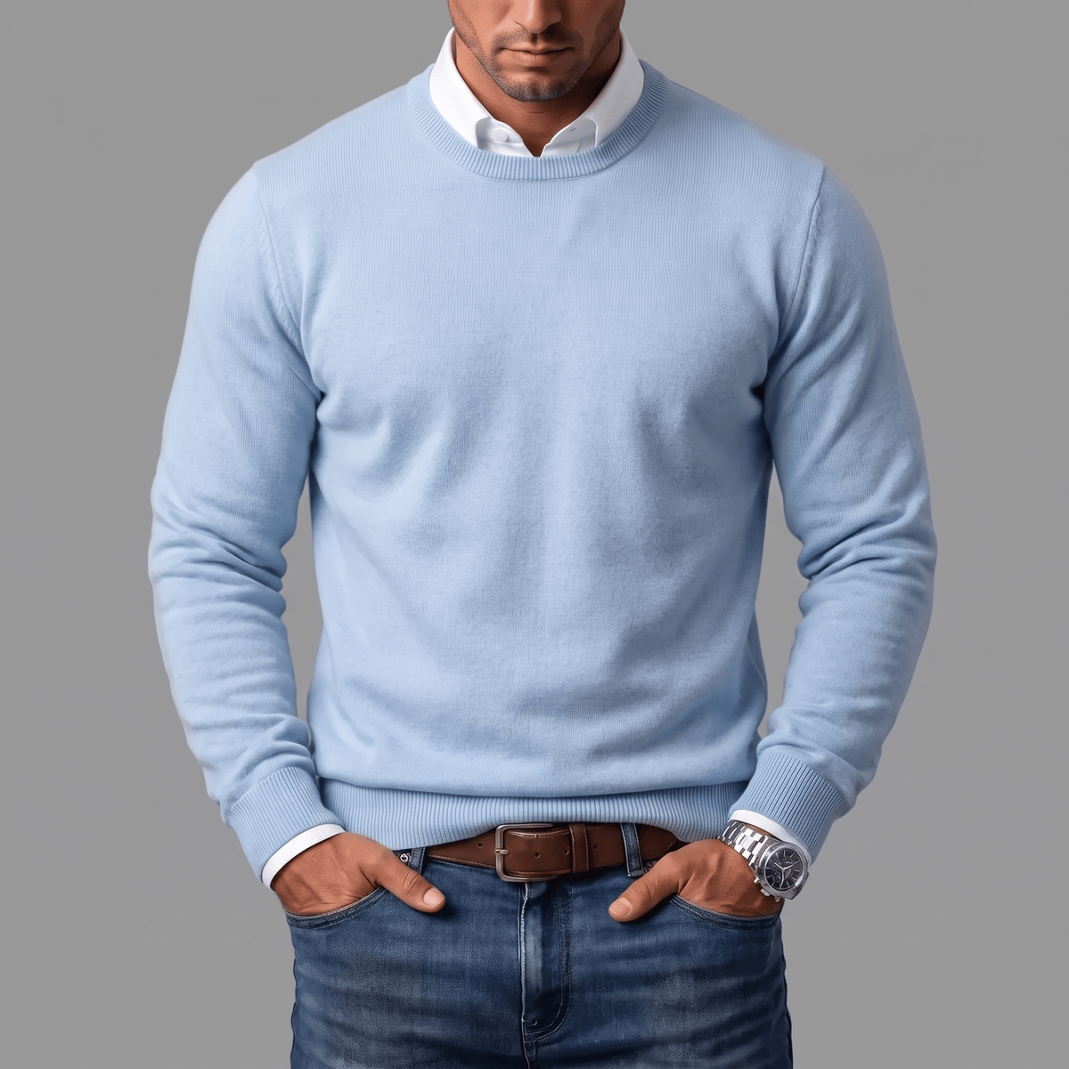 Men's Merino Wool Blend Crewneck Knit Jumper