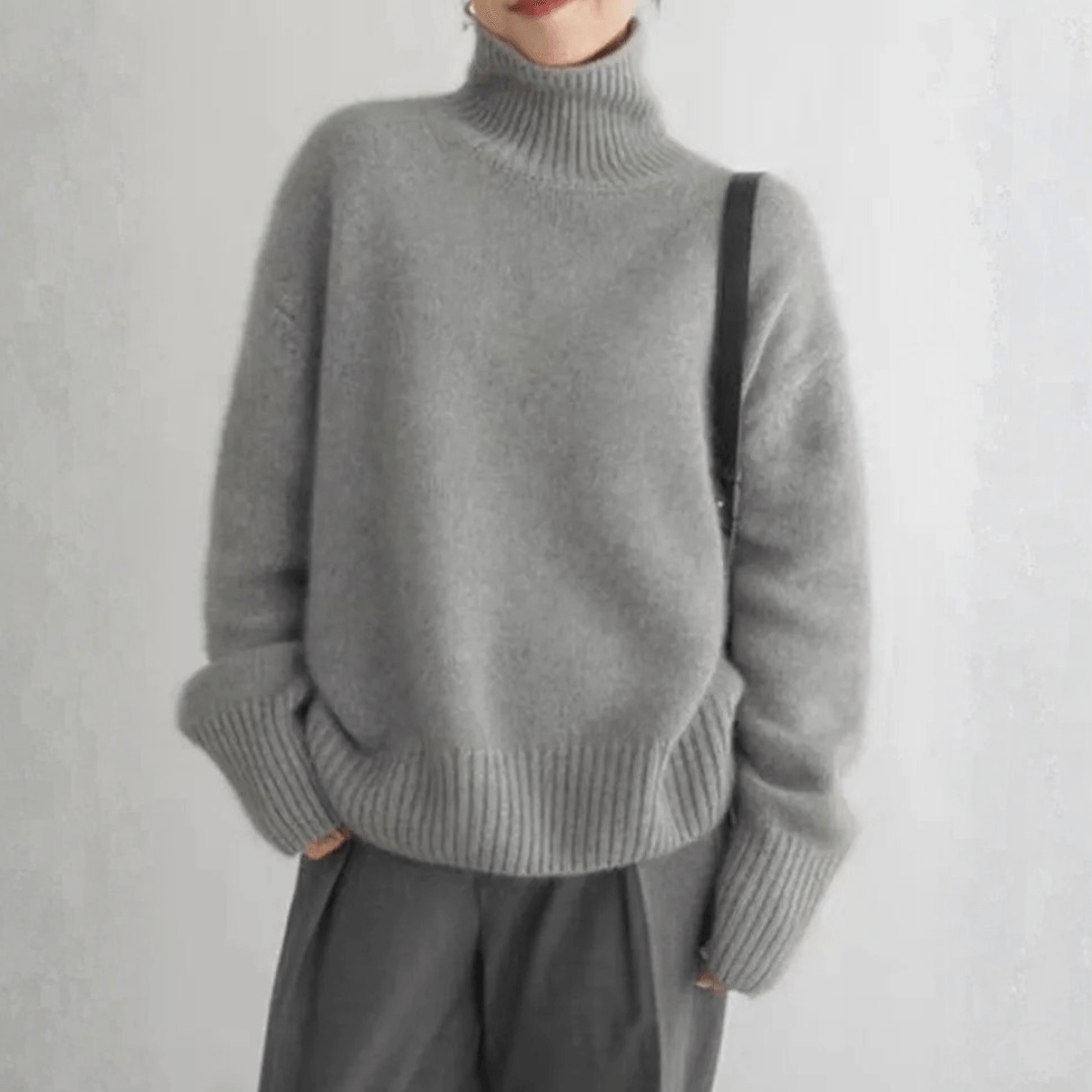 Marais Women's Cashmere Turtleneck Knitted Jumper with Ribbed Cuffs