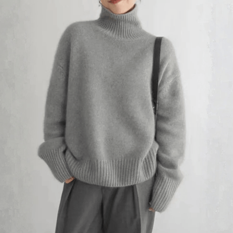 Marais Women's Cashmere Turtleneck Knitted Jumper with Ribbed Cuffs