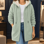 Women's Hooded Sherpa Fleece Longline Coat with Ribbed Cuffs