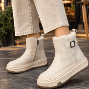 Imola-Milano Women's Plush-Lined Leather Platform Winter Boots with Buckle Strap