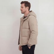 Men's Hooded Puffer Jacket with Adjustable Hood and Zip Closure