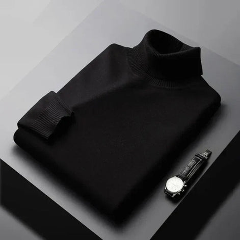 Men's Knit Turtleneck Jumper with Ribbed Collar