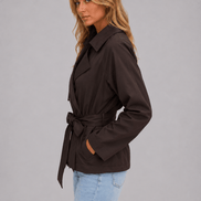 Cropped Double-Breasted Trench Coat with Tie Waist for Women