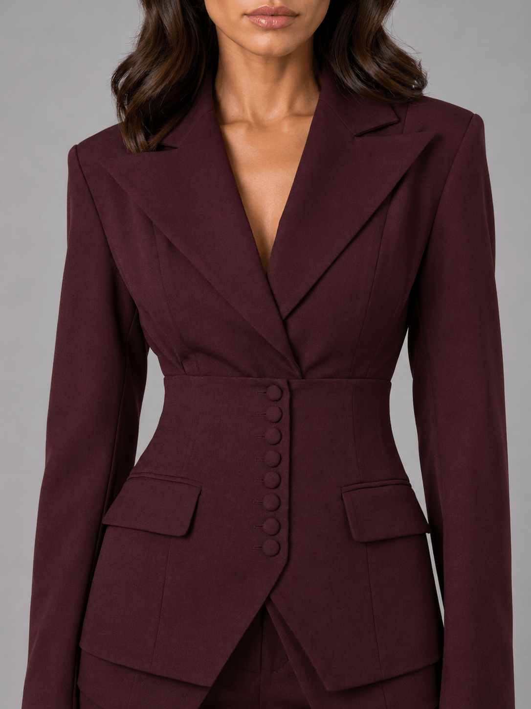 Cinched-Waist Blazer and Wide-Leg Trouser Suit with Tailored Fit