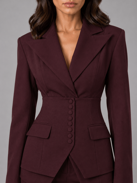Cinched-Waist Blazer and Wide-Leg Trouser Suit with Tailored Fit
