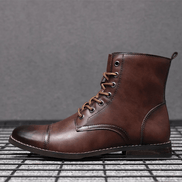 Men's Lace-Up Leather-Style Ankle Boots with Grip Outsole