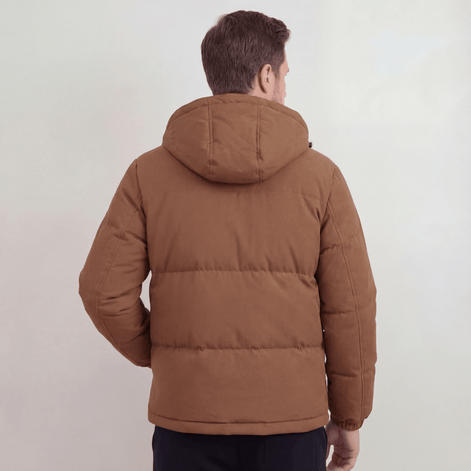 Men's Hooded Puffer Jacket with Adjustable Hood and Zip Closure