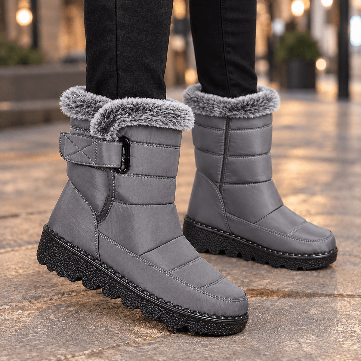 Mantova-Lucca Microfiber Mid-Calf Women's Boots with Plush Collar and Adjustable Strap