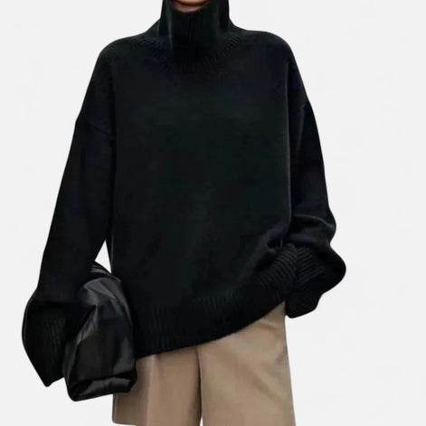Women's Wool Turtleneck Knitted Jumper with Ribbed Roll Neck