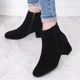 Women's Suede Block Heel Ankle Boots with Side Zip