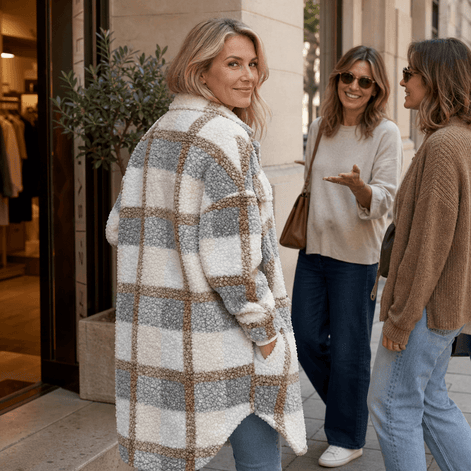 Fairloch Plaid Sherpa-Lined Mid-Length Coat with Button Front