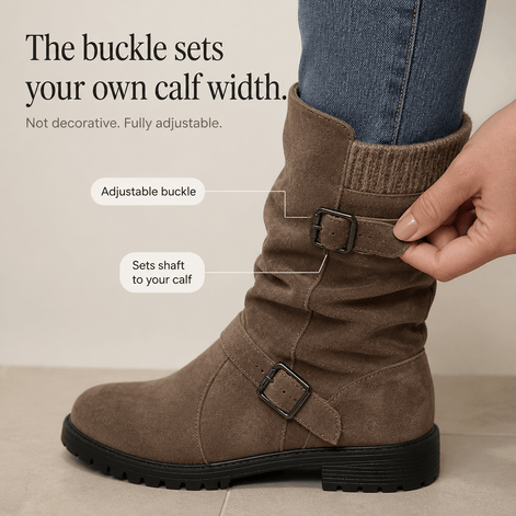 Wearbella Slouchy Mid-Calf Boots with Adjustable Buckle Strap for Women