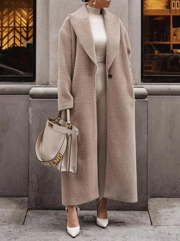 Christy Women's Oversized Longline Wool Blend Coat with Lapel Collar