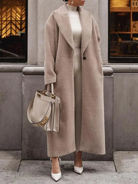 Christy Women's Oversized Longline Wool Blend Coat with Lapel Collar