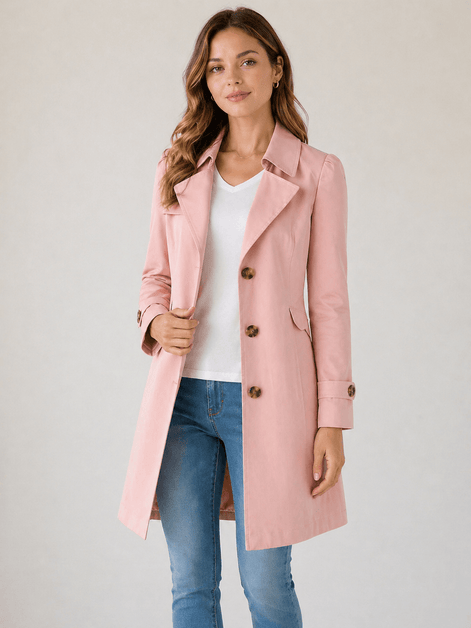 Women's Tailored Buttoned Trench Coat with Fitted Waist