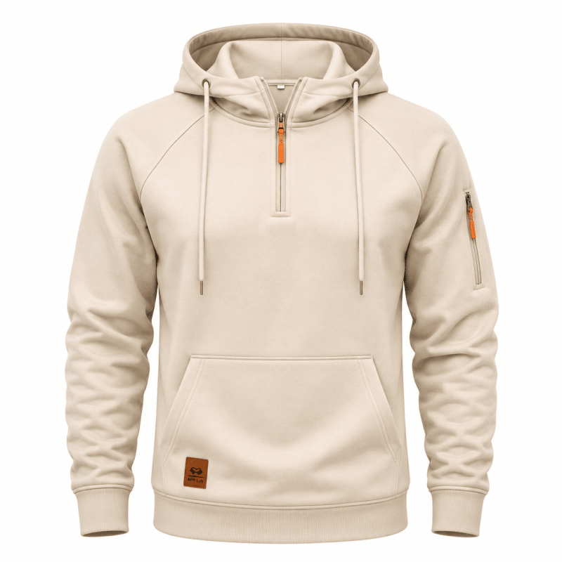 Men's Half-Zip Hooded Sweatshirt with Kangaroo Pocket and Adjustable Hood