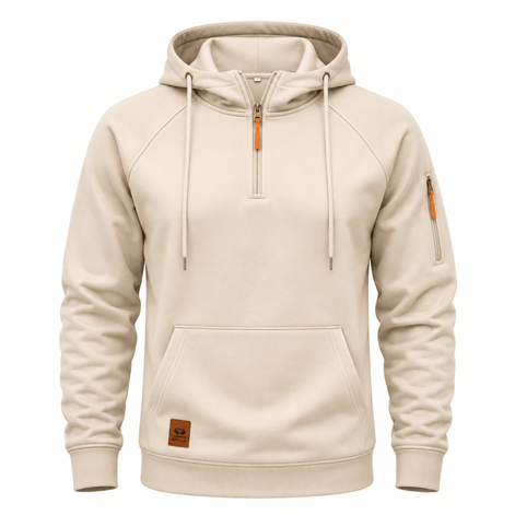 Men's Half-Zip Hooded Sweatshirt with Kangaroo Pocket and Adjustable Hood