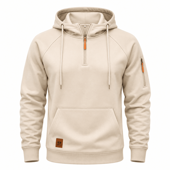 Men's Half-Zip Hooded Sweatshirt with Kangaroo Pocket and Adjustable Hood