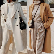 Pam Double-Breasted Long Wool-Blend Winter Coat for Women with Lapel Collar