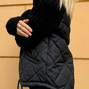 Quilted Puffer Jacket with Knitted Sleeves for Women