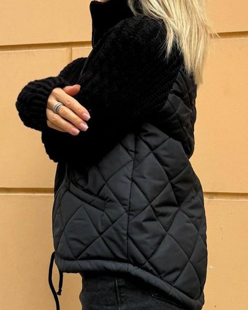 Quilted Puffer Jacket with Knitted Sleeves for Women