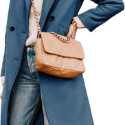 Women's Notch Lapel Double-Breasted Long Wool Winter Coat with Side Pockets