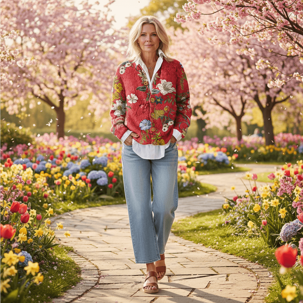Lena Floral Print Button-Down Knitted Cardigan for Women