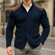 Men's Textured Knit Blazer with Contrast Shoulder Panels