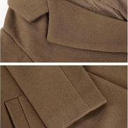 Women's Notch Lapel Double-Breasted Long Wool Winter Coat with Side Pockets