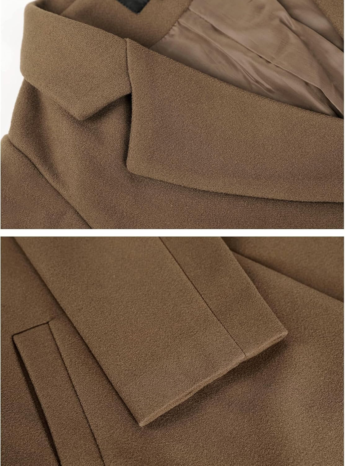 Women's Notch Lapel Double-Breasted Long Wool Winter Coat with Side Pockets