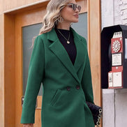 Women's Notch Lapel Double-Breasted Long Wool Winter Coat with Side Pockets