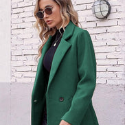 Women's Notch Lapel Double-Breasted Long Wool Winter Coat with Side Pockets