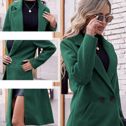 Women's Notch Lapel Double-Breasted Long Wool Winter Coat with Side Pockets