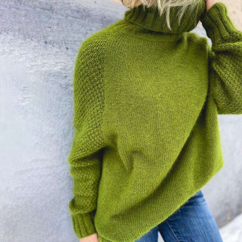 Women's Chunky Knitted Turtleneck Jumper with Ribbed Cuffs