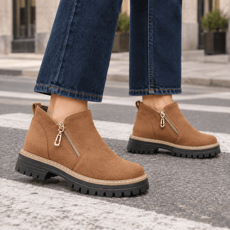 Women's Lugged-Sole Suede Zip-Up Ankle Boots