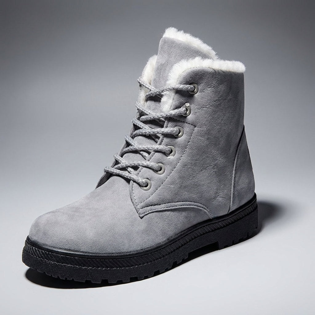 Amelia Women's Faux Suede Lace-Up Ankle Boots with Faux Fur Lining