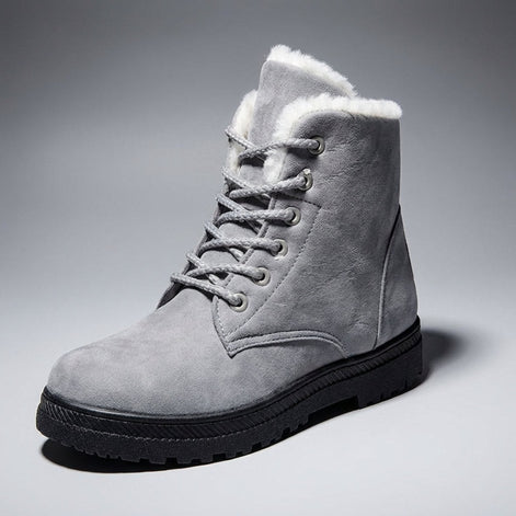 Amelia Women's Faux Suede Lace-Up Ankle Boots with Faux Fur Lining
