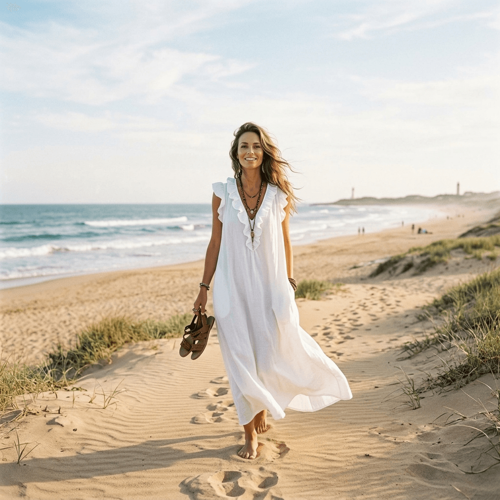 Ruffled V-Neck Maxi Dress with Hidden Pockets for Women