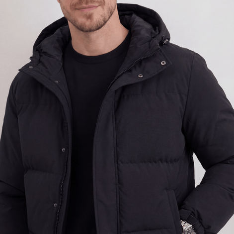 Men's Matte Polyester Puffer Jacket with Adjustable Hood