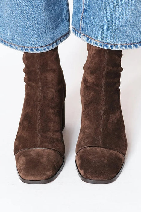 Women's Faux Suede Block Heel Ankle Boots with Side Zip