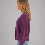 Chunky Ribbed Knit Button-Front V-Neck Women's Cardigan Jumper