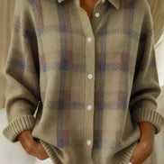 Sarah Plaid Button-Front Knitted Cardigan with Collar
