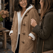 Women's Hooded Faux Suede Toggle Coat with Plush Sherpa Lining