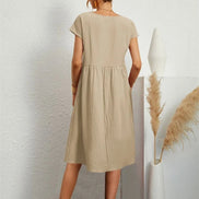 Women's Cotton Blend Christmas Party Shift Midi Dress with Pockets