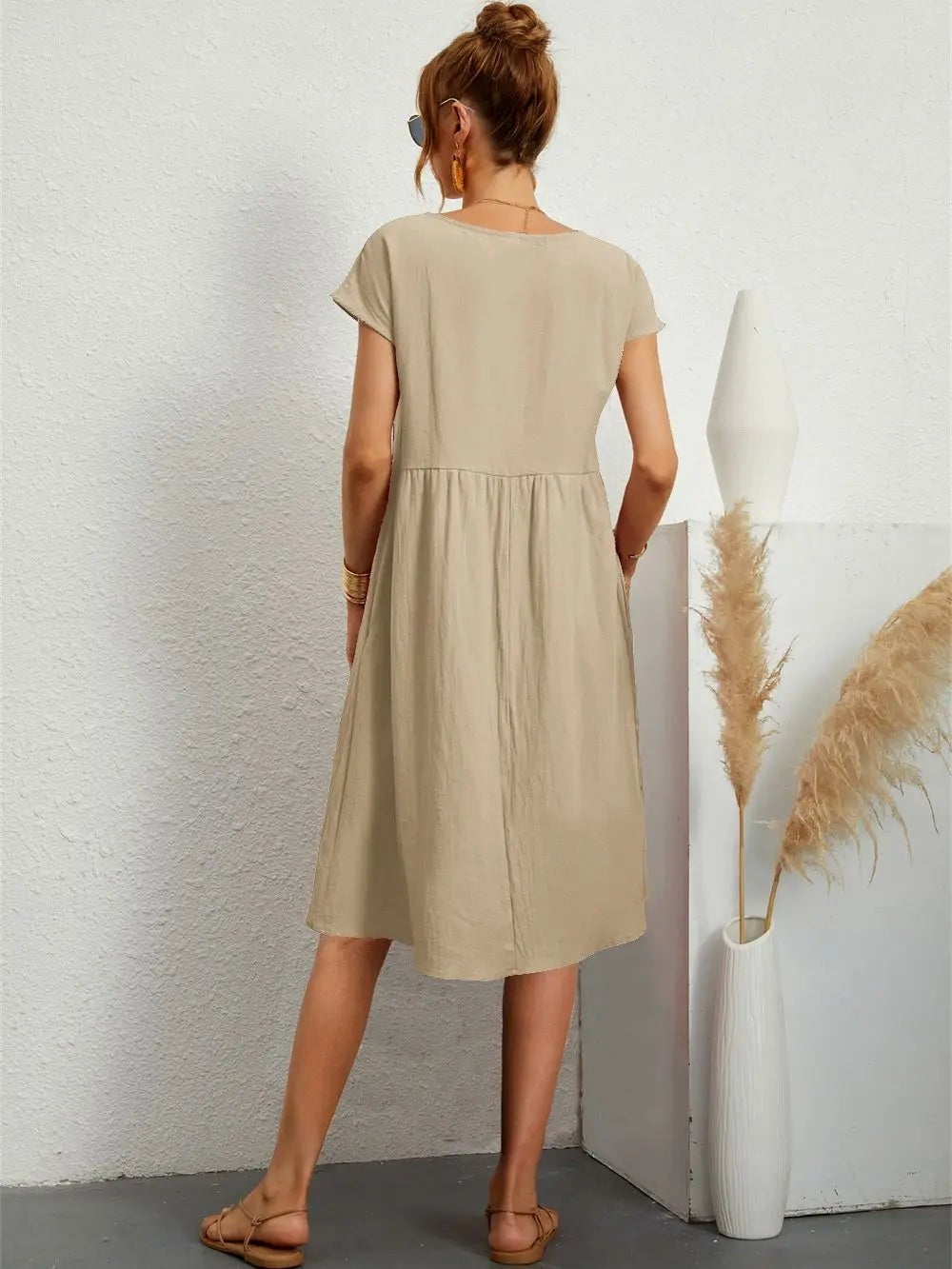 Women's Cotton Blend Christmas Party Shift Midi Dress with Pockets