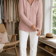 Women's Ribbed Zip-Up Hooded Cardigan with Drawstring Hood